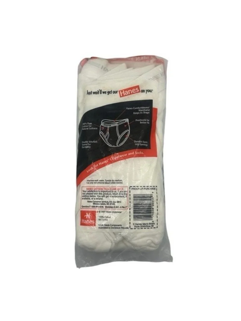 Hanes Mens 38 Briefs Underwear Vintage Sealed Cotton 90s Tighty Whitey Deadstock